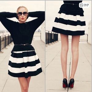 Girls from Savoy for Anthropologie Black & White Bandage Skirt | Size M/L